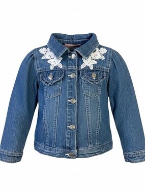 Young Hearts Girls Denim Jacket 4T Lace Floral Applique Button Front Jean